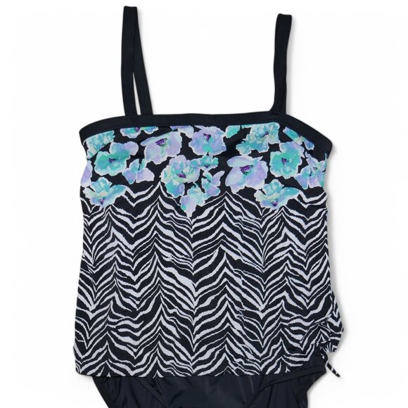 Maxine Of Hollywood Womens Size 16 Bandeau One Piece Swimsuit Zebra Garden - Picture 6 of 13